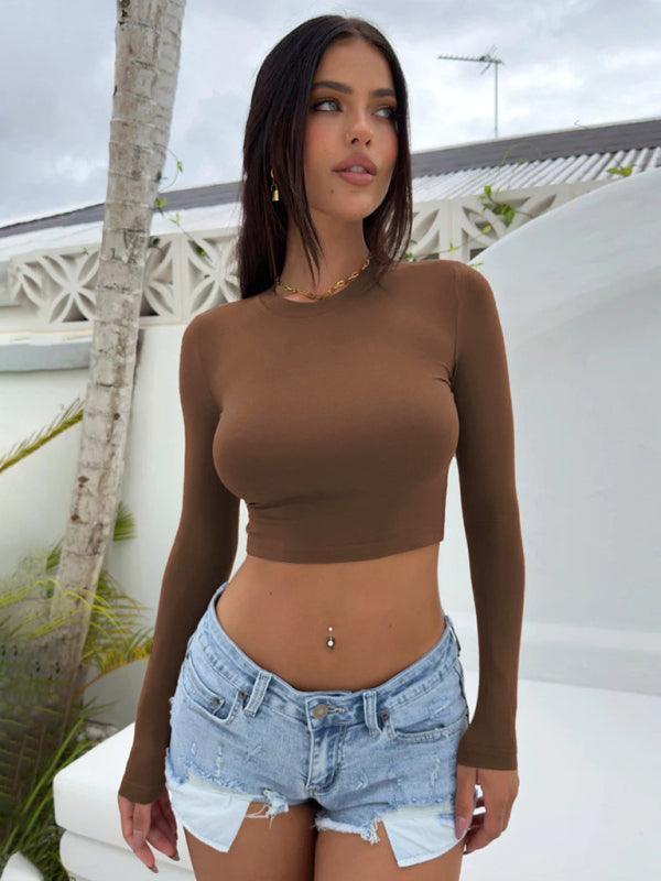 Women's tight-fitting super short long-sleeved T-shirt - 808Lush