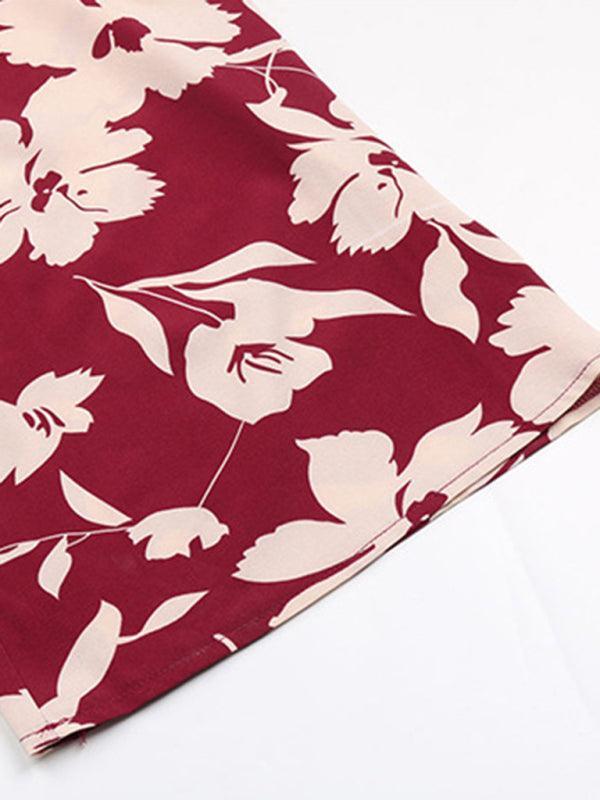 Women's tube top printed tight red jumpsuit - 808Lush