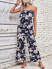 Women's tube top printed tight red jumpsuit - 808Lush