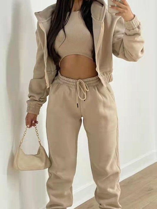 Women's velvet sweatshirt hooded sports set - 808Lush