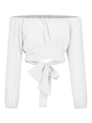 Women's off-shoulder cross strap long sleeve top - 808Lush