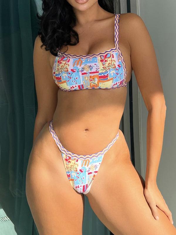 Women's one-piece swimsuit bandeau style colorful ethnic print sexy bikini - 808Lush