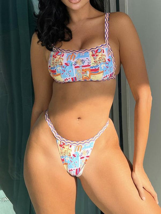 Women's one-piece swimsuit bandeau style colorful ethnic print sexy bikini - 808Lush