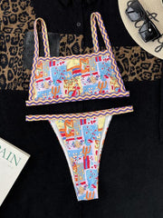 Women's one-piece swimsuit bandeau style colorful ethnic print sexy bikini - 808Lush