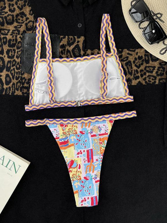 Women's one-piece swimsuit bandeau style colorful ethnic print sexy bikini - 808Lush