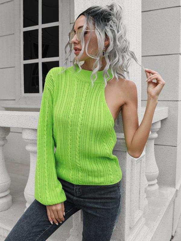Women's one shoulder off shoulder sweater - 808Lush