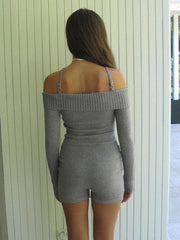 Women's one-shoulder suspender slim-fitting sexy high-waisted knitted jumpsuit - 808Lush