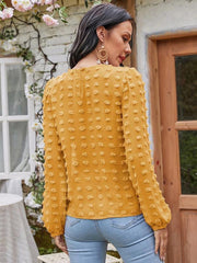 Women's round neck balloon sleeve solid color lace shirt - 808Lush