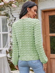 Women's round neck balloon sleeve solid color lace shirt - 808Lush