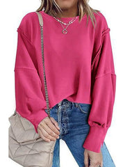 Women's round neck loose side slit long sleeve sweatshirt - 808Lush