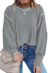 Women's round neck loose side slit long sleeve sweatshirt - 808Lush