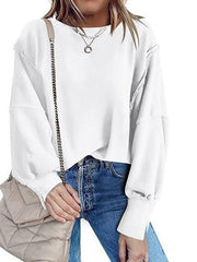 Women's round neck loose side slit long sleeve sweatshirt - 808Lush