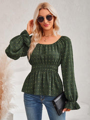 Women's round neck waist solid color lotus leaf sleeve top - 808Lush