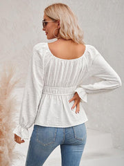 Women's round neck waist solid color lotus leaf sleeve top - 808Lush