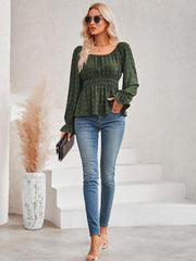 Women's round neck waist solid color lotus leaf sleeve top - 808Lush