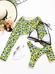 3 Piece Bikini Set leopard print long-sleeved - 808Lush
