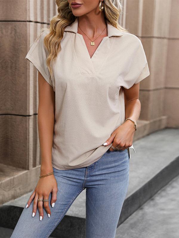 Women's short sleeve solid color tops - 808Lush
