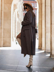 Women's simple long-sleeved solid color suit collar tie-up woolen jacket - 808Lush