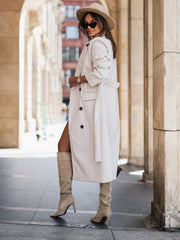 Women's simple long-sleeved solid color suit collar tie-up woolen jacket - 808Lush