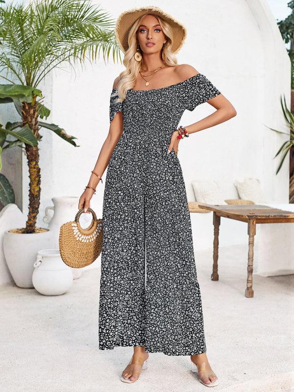 Women's small floral print round neck jumpsuit - 808Lush