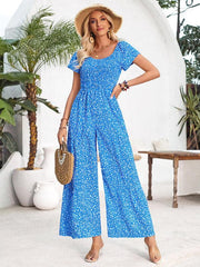 Women's small floral print round neck jumpsuit - 808Lush