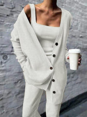 Women's solid color casual knitted three-piece suit - 808Lush