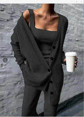 Women's solid color casual knitted three-piece suit - 808Lush