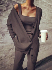 Women's solid color casual knitted three-piece suit - 808Lush