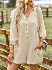 Women's solid color casual loose cotton and linen jumpsuit - 808Lush