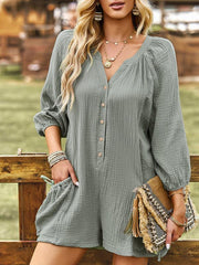 Women's solid color casual loose cotton and linen jumpsuit - 808Lush