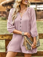 Women's solid color casual loose cotton and linen jumpsuit - 808Lush