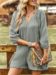 Women's solid color casual loose cotton and linen jumpsuit - 808Lush