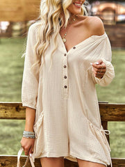 Women's solid color casual loose cotton and linen jumpsuit - 808Lush