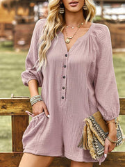 Women's solid color casual loose cotton and linen jumpsuit - 808Lush