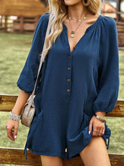 Women's solid color casual loose cotton and linen jumpsuit - 808Lush