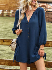 Women's solid color casual loose cotton and linen jumpsuit - 808Lush