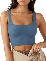 Women's solid color casual thread short vest - 808Lush
