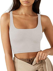Women's solid color casual thread short vest - 808Lush