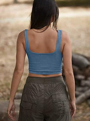 Women's solid color casual thread short vest - 808Lush