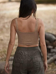 Women's solid color casual thread short vest - 808Lush