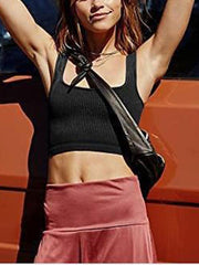 Women's solid color casual thread short vest - 808Lush