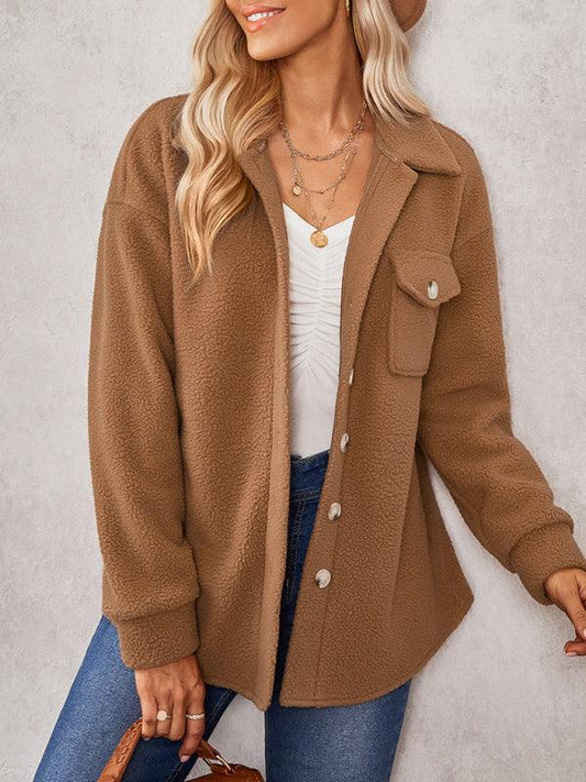 Women's solid color fashion Lapel Plush loose coat - 808Lush