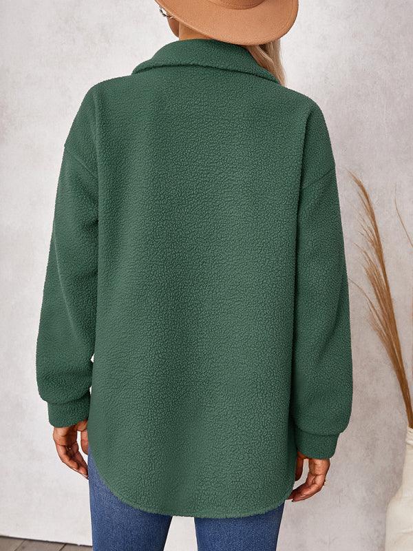 Women's solid color fashion Lapel Plush loose coat - 808Lush