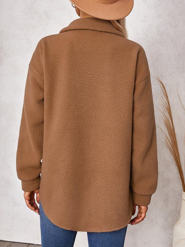 Women's solid color fashion Lapel Plush loose coat - 808Lush