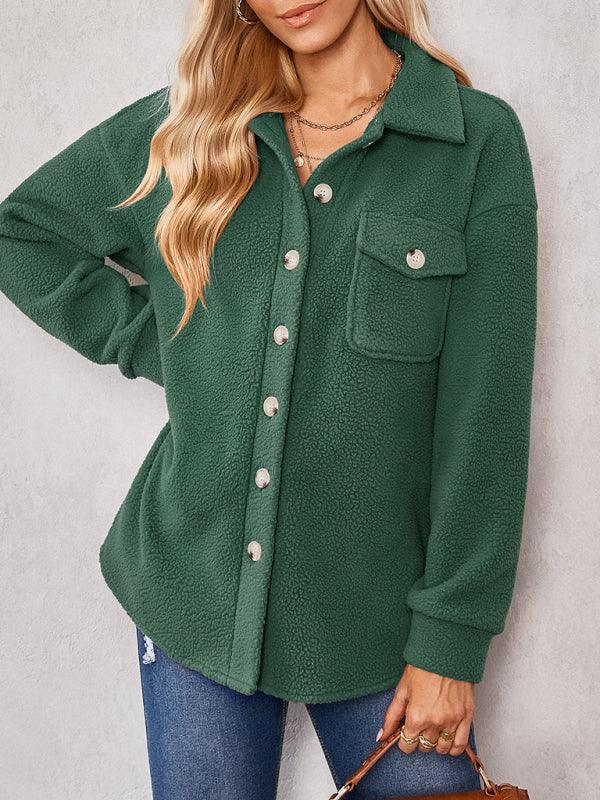 Women's solid color fashion Lapel Plush loose coat - 808Lush