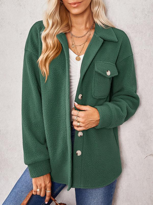 Women's solid color fashion Lapel Plush loose coat - 808Lush