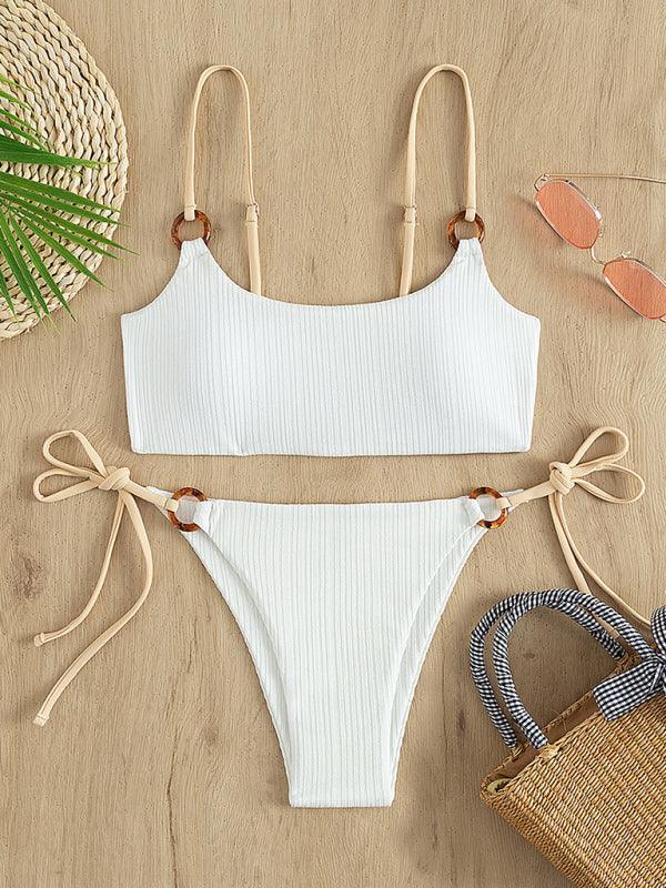 Women's solid color hoop sexy bikini sets - 808Lush