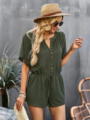 Women's solid color jumpsuit casual home shorts - 808Lush