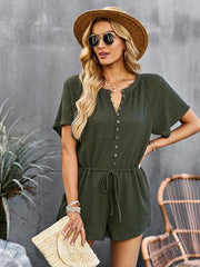 Women's solid color jumpsuit casual home shorts - 808Lush
