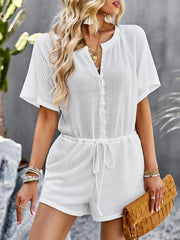 Women's solid color jumpsuit casual home shorts - 808Lush